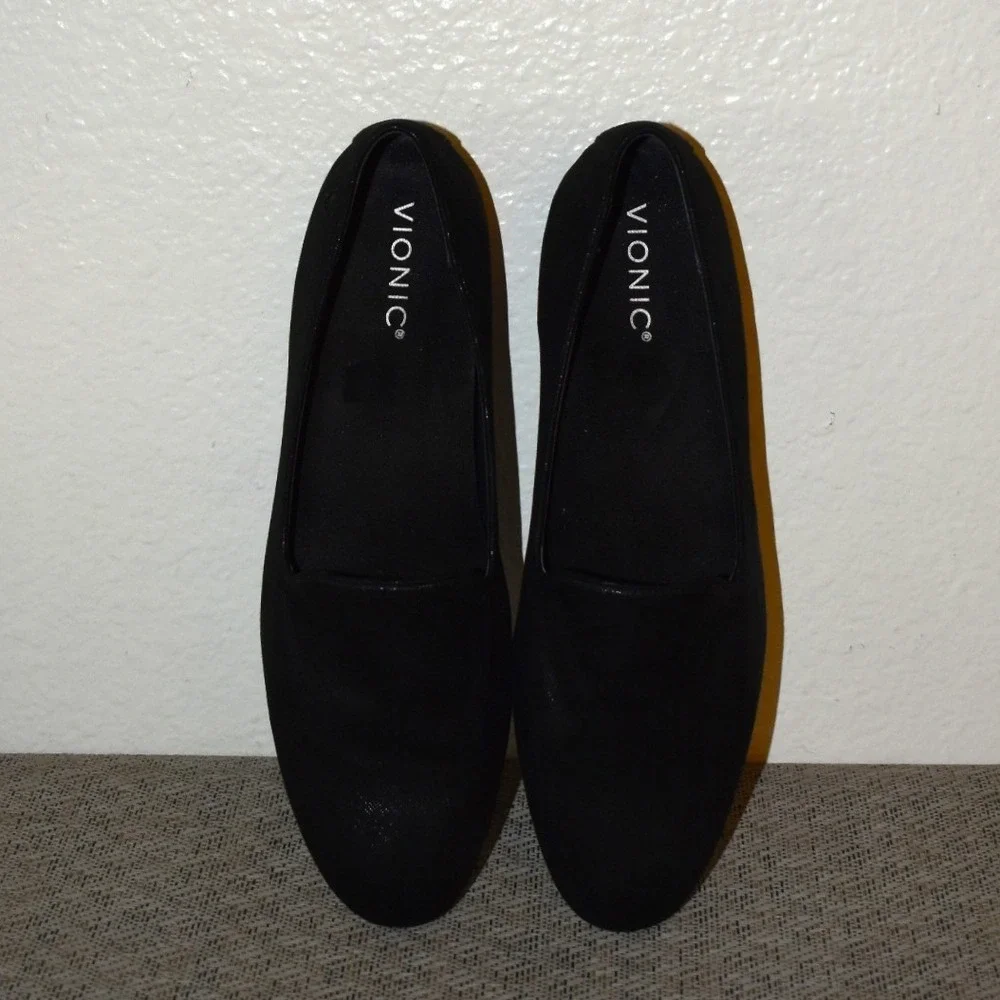 Vionic Black Willa II Slip On Flats Size 10 Shimmer Textured Textile